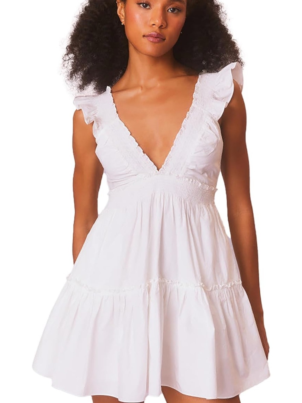 LOVESHACKFANCY Women's Poplar Flutter Sleeve Mini Dress, White, Size Small